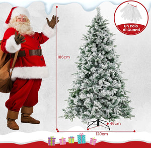 Albero di Natale Innevato136/186 cm, Albero di Natale con 150/250 Luci LED Bianco Caldo, 384/752 Punte di Ramo Miste e Aghi di Pino per Casa e Ufficio (186 cm)