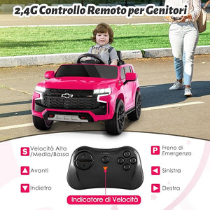 12V Macchina Elettrica per Bambini Chevrolet, SUV Elettrica con Telecomando Luci Luminose e Musica, 3-3,5 km/h, Ideale per Bambini di 3-6 Anni (Rosa)