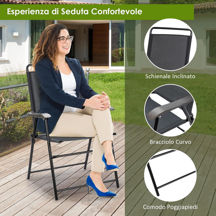 Set di 4 Sedie Pieghevoli da Esterno, Poltrona Portatile con Braccioli e Poggia Piedi, Tessuto Traspirante, Piedini Antiscivolo, per Patio, Giardino