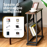 Tavolino di Servizio a 2 Livelli, Tavolino Laterale in Stile Industriale, Comodino Retrò con Porta Riviste, Tavolino da Caffè per Salone Camera da Letto e Ufficio, 45 x 18 x 54,5 cm