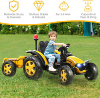 Trattore Elettrico per Bambini con Rimorchio, 2 in 1 Go Kart e Trattore per Bambini 3-8 Anni, con Telecomando e Cintura di Sicurezza a 2 Punti (Giallo)