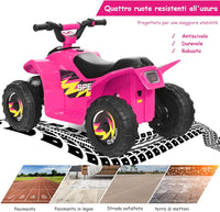 6V Quad Elettrico per Bambini, Mini Quad da Spiaggia con Funzione Avanti/Indietro, Velocità Massima 4,6 km/h, Regalo per Bambini 3 Anni+ (Rosa)