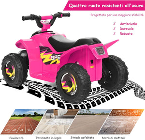 6V Quad Elettrico per Bambini, Mini Quad da Spiaggia con Funzione Avanti/Indietro, Velocità Massima 4,6 km/h, Regalo per Bambini 3 Anni+ (Rosa)