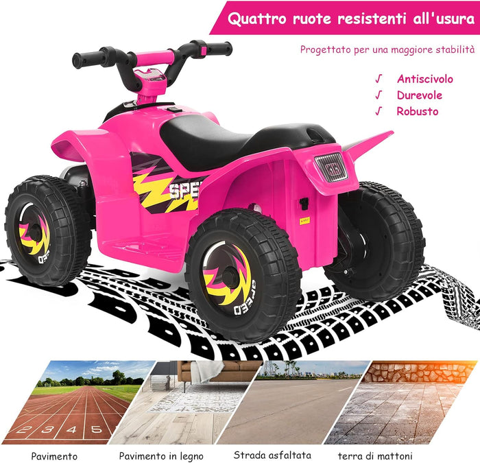 6V Quad Elettrico per Bambini, Mini Quad da Spiaggia con Funzione Avanti/Indietro, Velocità Massima 4,6 km/h, Regalo per Bambini 3 Anni+ (Rosa)