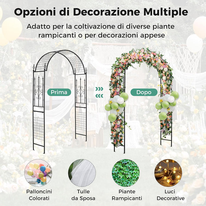 Arco da Giardino per Rampicanti, Arco da Giardino Supporto per Rose in Metallo Zincato Resistente, Arco Decorativo a Cupola per Feste e Ceremonie, 143 x 40 x 234 cm, Nero