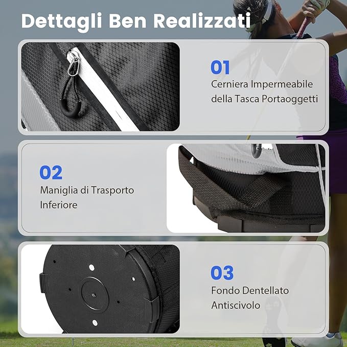 Borsa da Golf con Divisori Superiori a 14 Vie, 9 Tasche, Tasca Termica, Tasca per Scarpe, Porta Ombrello, Doppia Tracolla e Cappuccio Antipioggia, Sacca da Golf per Uomo e Donna