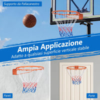 Canestro da Basket a Parete, Anello da Pallacanestro da Muro per Bambini e Adulti con Rete Antipioggia, Cerchio Universale da Basket per Interni ed Esterni
