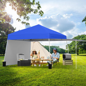 Gazebo Pieghevole 430 x 280 cm, Gazebo da Esterno con Pareti Laterali Convertibili in Tenda da Sole, 8 Picchetti, 4 Corde Antivento, Tendone Impermeabile per Feste (Blu)