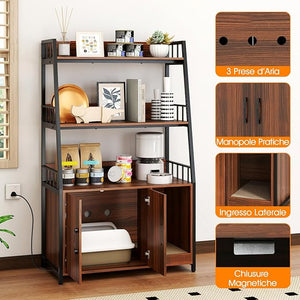 Mobile Lettiera per Gatti 80 x 40 x 132 cm, Credenza Soggiorno con Ripiani di Stoccaggio, Tiragraffi per Gatti, 2 Prese AC e Cuccia, Armadio Salvaspazio per Cuccia e Ingresso (Noce)