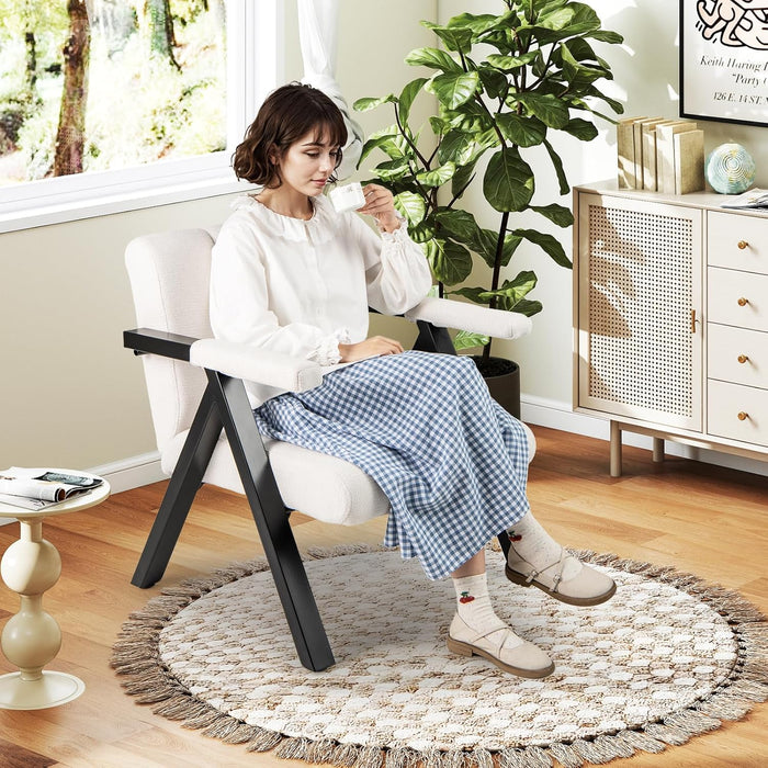 Poltrona da Salotto, Sedia Ergonomica con Struttura in Metallo, Braccioli e 4 Piedini Regolabili, Sofa Imbottita Relax Moderna per Soggiorno e Camera da Letto, Portata 150 kg (Bianco)