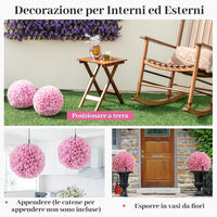 Set di 2 Piante Finte Sfera di Bosso 28 cm per Vaso, Palla di Topiarie Sintetica in PE da Giardino, Piante Artificiali Decorative Arredamento da Interno ed Esterno (Rosa)