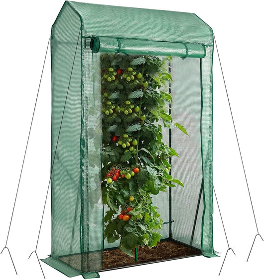 Serra da Giardino Inverno, Mini Serra per Orto e Piante con Telaio in Acciaio, Porte a Cerniera Arrotolabili, Telo in PE, Ideale per Giardino e Balcone, 100 x 50 x 170 cm, Verde