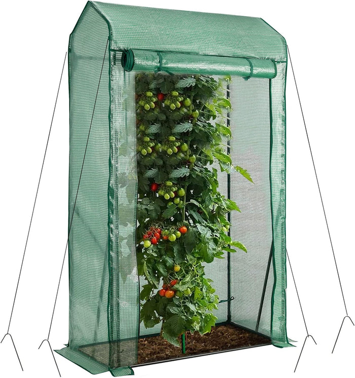 Serra da Giardino Inverno, Mini Serra per Orto e Piante con Telaio in Acciaio, Porte a Cerniera Arrotolabili, Telo in PE, Ideale per Giardino e Balcone, 100 x 50 x 170 cm, Verde
