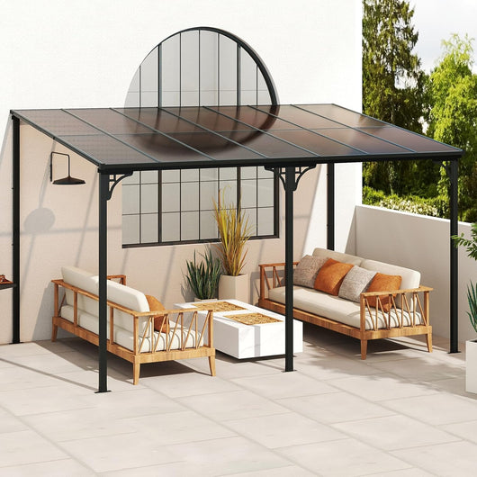 Gazebo da Esterno 305 x 400 x 264 cm, Gazebo Grande con Tetto Inclinato in Policarbonato e Struttura in Metallo, Tenda Impermeabile per Terrazzo, Giardino e Patio