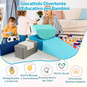 Set di 6 Blocchi per Bambini con Diverse Forme e Colori, Centro Attivit¨¤ Palestrina Giocattolo per Arrampicata e Strisciamento (Blu chiaro)