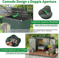 Casetta per Spazzatura Esterna, Capanno da Giardino Bloccabile con Doppie Aperture, 2 Porte e Struttura in Metallo Zincato, Ripostiglio per Patio e Cortile (Verde)