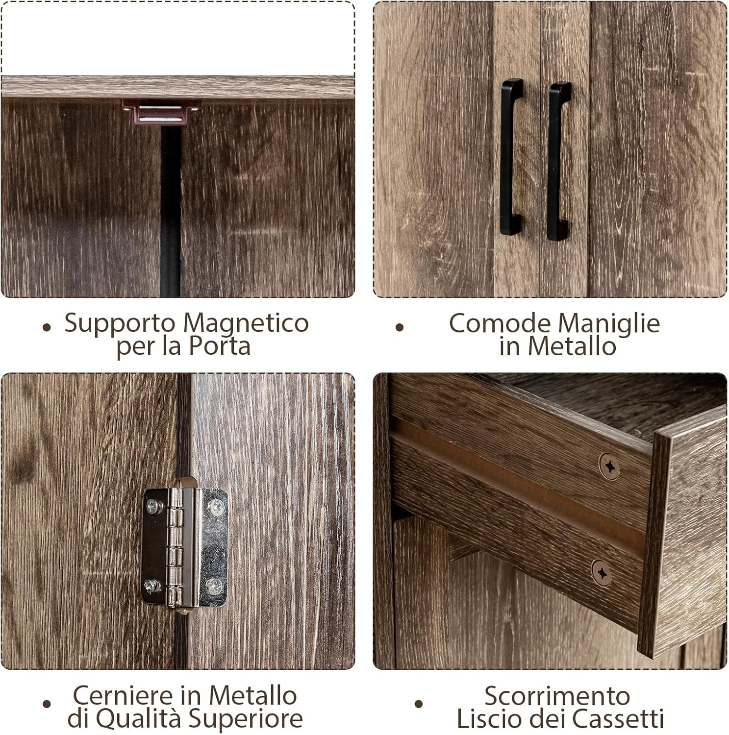 Credenza da Cucina, Mobile Buffet da Terra con 2 Cassetti, 3 Ante e 1 Ripiano Regolabile, per Sala da Pranzo, Cucina, Salotto, Ingresso, Grigio