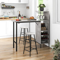 Set 3 Pezzi Tavolo e Sedie da Bar, Tavolo e Sgabelli da Pub Industriale con Porta Calici e 6 Portabottiglie da Vino, Set di Tavolo per Sala da Pranzo, Ristorante e Bar (Grigio)