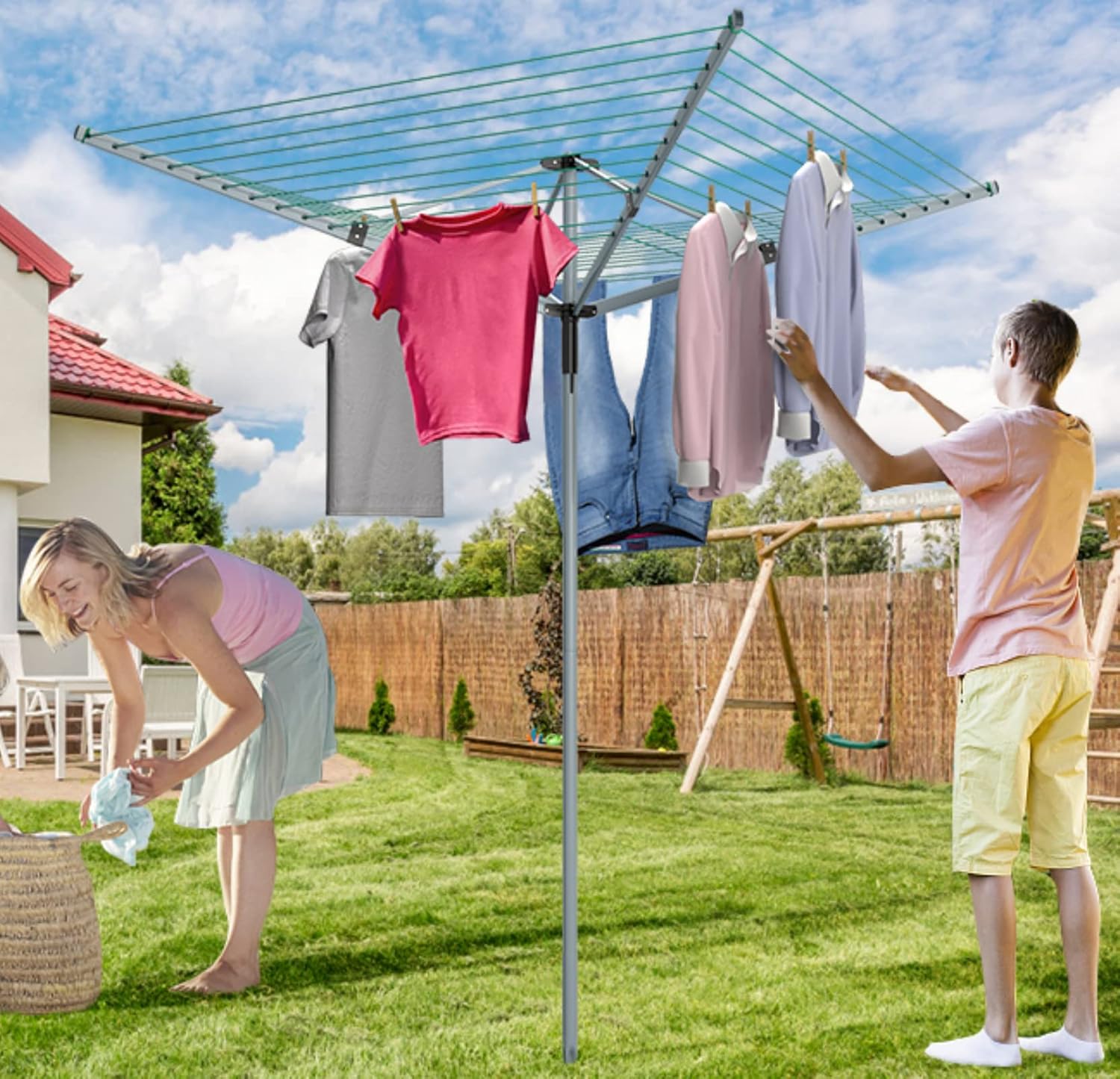 Stendino Verticale Salvaspazio - RATTANTREE - 4 Livelli Stendibiancheria Allungabile con Ruote, Acciaio Inossidabile Stendino da Balcone Esterno, Stendipanni per Interno, Bianca