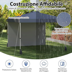Gazebo Pieghevole 3 x 3 m, Gazebo da Esterno con Borsa con Ruote, Picchetti, Ancoraggi, Corde del Vento, Sacchi di Sabbia e Copertura Ventilata, Tendone Impermeabile per Feste (Grigio)