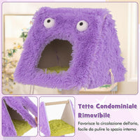 Albero per Gatti, Torre di Gatti a Tema Mostro Carina con 2 Nidi Privati, Palo per Graffio in Sisal e Giocattoli Pendenti, Centro Attività a 3 Livelli per Gatti