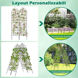 Traliccio da Giardino in Metallo 220 x 50 CM, Set di 2 Pannelli di Recinzione da Esterno per Piante Rampicanti, Decorazione Esterna per Giardino, Cortile e Patio