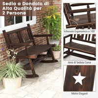 Panca a Dondolo da Giardino, Sedia a Dondolo in Legno con Seduta Ergonomica, Doppia Poltrona a Dondolo in Legno Massiccio per Esterno, Portico, Giardino, 111 x 85 x 89 cm