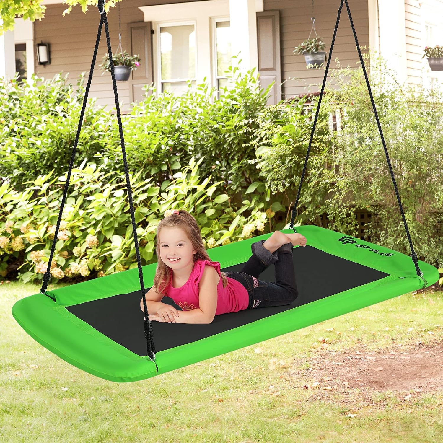 Altalena da Giardino per Bambini, Altalena 150cm con Struttura in Acciaio, Con Corde Regolabili, Adatta per Portico Cortile Giardino (Verde)