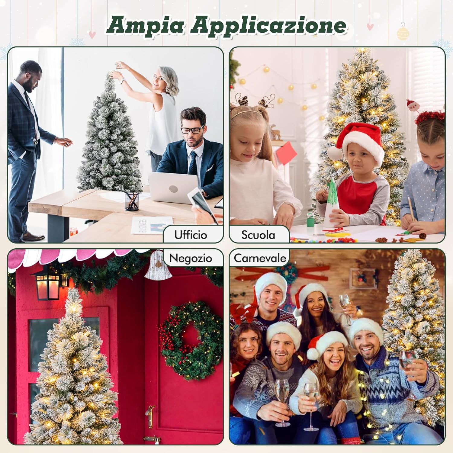 Albero di Natale Innevato 150 cm/180 cm, Albero di Natale Pop-Up con 130/170 Luci LED Bianco Caldo, Aghi di Pino, 378/517 Punte di Rami e Sezione Pieghevole & Supporto in Metallo (150 CM)