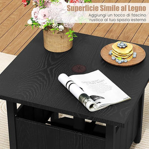 Tavolino da Esterno con Foro per Ombrellone da 4,8 cm, Base per Tavolo con 2 Sacchetti di Sabbia, Tavolino da Esterno per Giardino, Terrazza e Bordo Piscina, 55,5 x 55,5 x 48 cm, Nero