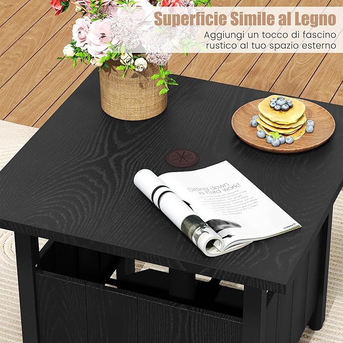 Tavolino da Esterno con Foro per Ombrellone da 4,8 cm, Base per Tavolo con 2 Sacchetti di Sabbia, Tavolino da Esterno per Giardino, Terrazza e Bordo Piscina, 55,5 x 55,5 x 48 cm, Nero