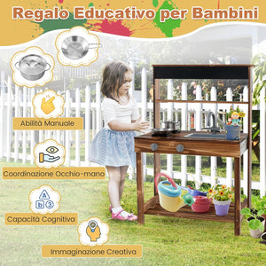 Cucina Giocattolo per Bambini, Cucina per Bambini in Abete Cinese con Rubinetto Girevole e Lavandino Rimovibile, Fornelli e Manopole, Lavagna, per Bambini 3-7 Anni