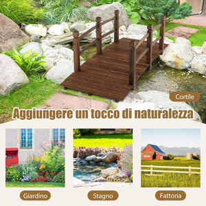 Ponte da Giardino in Legno di Abete 170 cm, Ponticello Decorativo con Ringhiere di Sicurezza, per Giardino Cortile e Fattoria, 171x76,5x58,5cm, Portata 180 kg