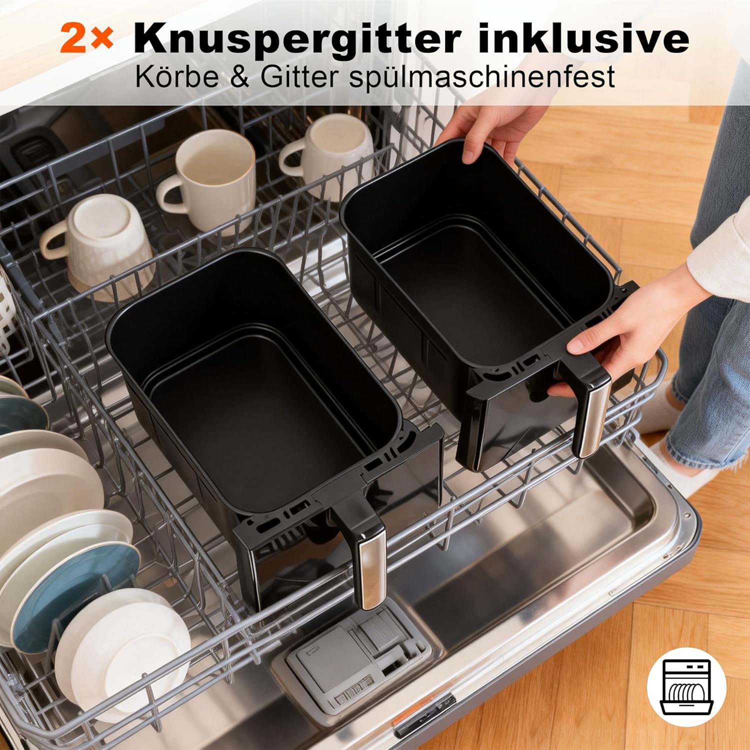 ZMH Friggitrice ad aria calda a doppia zona 10L 2200W touch screen finestra di visualizzazione lavabile in lavastoviglie