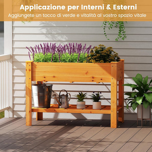Letto per Orto Rialzato da Esterno in Legno di Abete, Fioriera Rialzata con Fori di Drenaggio e Ripiano Inferiore, Letto per Piante Urbano da Giardino e Patio, 120 x 60 x 82 cm (Arancione)