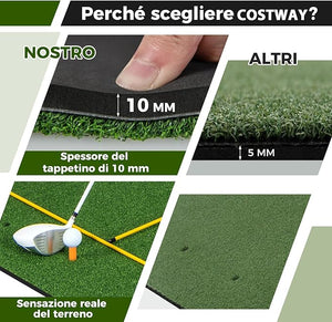 Tappeto da Allenamento Golf 3-in-1, Tappetino da Allenamento in Erba Sintetica con 2 Punte da Golf, 2 Aste di Allineamento e 3 Fori Preforati per le Punte