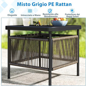 Tavolino da Giardino con Foro per Ombrellone 4 cm, Tavolino da Patio per Veranda, con Gambe in Metallo, Portata 50 kg