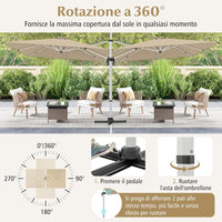 Ombrellone da Giardino 300 cm, Ombrellone Quadrato da Esterno con Rotazione a 360°, Inclinazione Regolabile, Base a Croce, 8 Stecche (Beige, 300 x 300 x 261 cm)