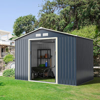 Casetta da Giardino Porta Attrezzi in Lamiera Acciaio Zincato 4,83 M2, Capanno da Esterno con Tettoia, Sfilati e Ante Scorrevoli (267 x 181 x 202 cm)