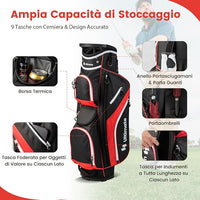 Borsa da Golf con Divisori Superiori a 14 Vie, 9 Tasche, Tasca Termica, Tasca per Scarpe, Porta Ombrello, Doppia Tracolla e Cappuccio Antipioggia, Sacca da Golf per Uomo e Donna