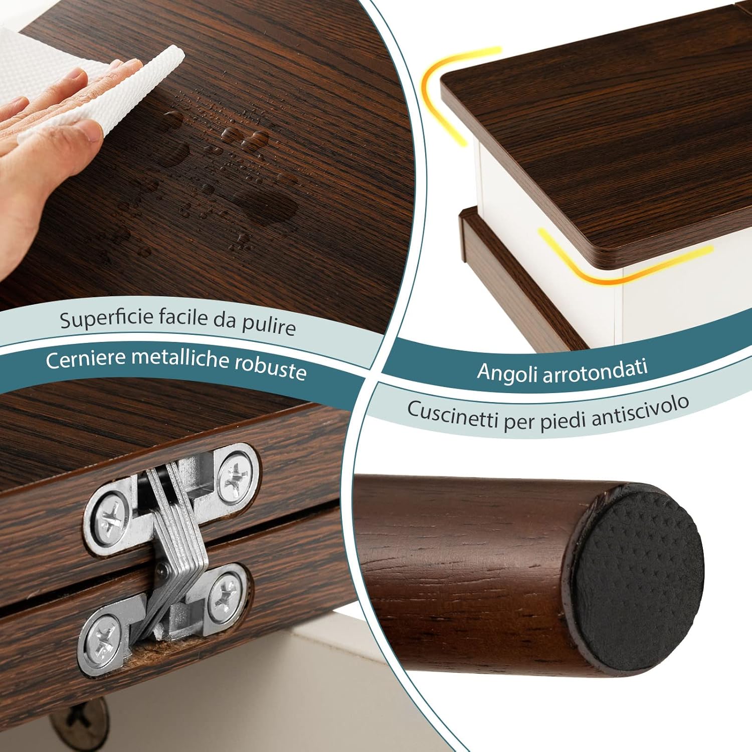 Tavolino Salotto in Legno, Tavolino da Divano con Pannello Ribaltabile a 180° e Cerniere in Metallo Antiruggine, Gambe in Legno di Gomma, Tavolino Stretto e Moderno per Soggiorno e Ufficio