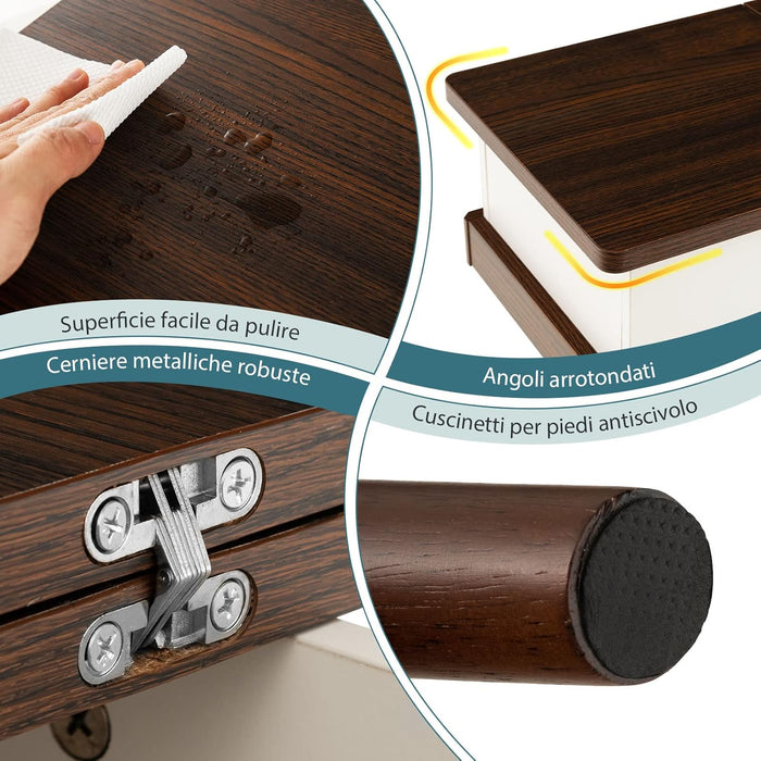 Tavolino Salotto in Legno, Tavolino da Divano con Pannello Ribaltabile a 180° e Cerniere in Metallo Antiruggine, Gambe in Legno di Gomma, Tavolino Stretto e Moderno per Soggiorno e Ufficio
