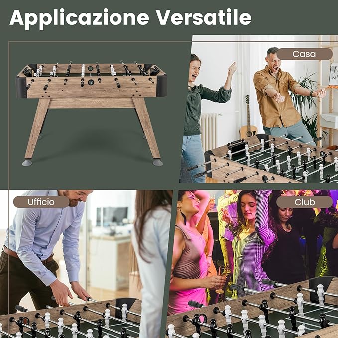 Mini Calcio Balilla, Tavolo Calcio Balilla con 2 Palle e 26 Giocatori, 2 Segnatori, Gioco Calcistico con Livelli Regolabili per Sala Giochi Feste, 137x68x84,5 cm
