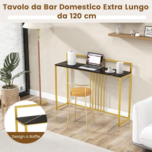 Tavolo Consolle 120 cm, Tavolo d’Ingresso con Piano Effetto Marmorino e Sponda, Consolle con Struttura in Metallo Dorato per Salotto, Corridoio e Ingresso (Nero)
