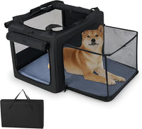 Trasportino Pieghevole per Cani e Gatti, Borsa da Trasporto per Animali con 2 Aperture, Finestra, Cesto Interno in Rete, Tasche Laterali e Porta Bicchiere, Gabbia Morbida e Portatile (M)