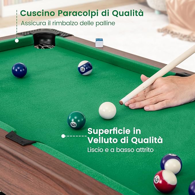 Tavolo da Biliardo, Tavolo da Gioco Biliardo in Legno con Set di Palline 2 Steccette 2 Gessi Triangolo Spazzola, Mini Tavolo da Biliardo per Sala Giochi bar Palestra, 122x61x76 cm