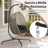 Supporto per Amaca a C, Base per Sedia Sospesa in Metallo Pesante con Gancio a Molla e Rotazione a 360°, Telaio per Amaca per Interni ed Esterni, Portata 180 kg