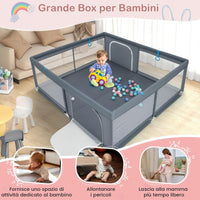 Recinto per Bambini, Box per Bambini con Rete Traspirante, Centro Attività per Bambini con 50 Palline, Box Giochi per Bambini 0-3 Anni (Grigio, 200 x 180 cm)
