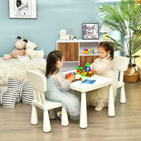 Set Tavolo e Sedie per Bambini 1-7 Anni, 2 Sedie Ergonomiche con Schienale, Materiale PP Atossico e Inodore, Angoli Arrotondati, Adatto per Giocare, Disegnare e Leggere, Portata 50kg (Bianco)