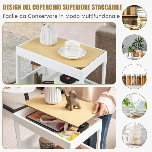 Carrello da Cucina a 3/4 Piani, Carrello con Vassoio Staccabile e Ruote Bloccabili, Carrello Multiuso per Cucina Bagno Lavanderia Spazi Stretti (4 Piani)